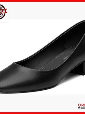 Low Heel Pumps 1.2 Inch Square Toe Slip On Chunky Block Heel Comfortable Dress